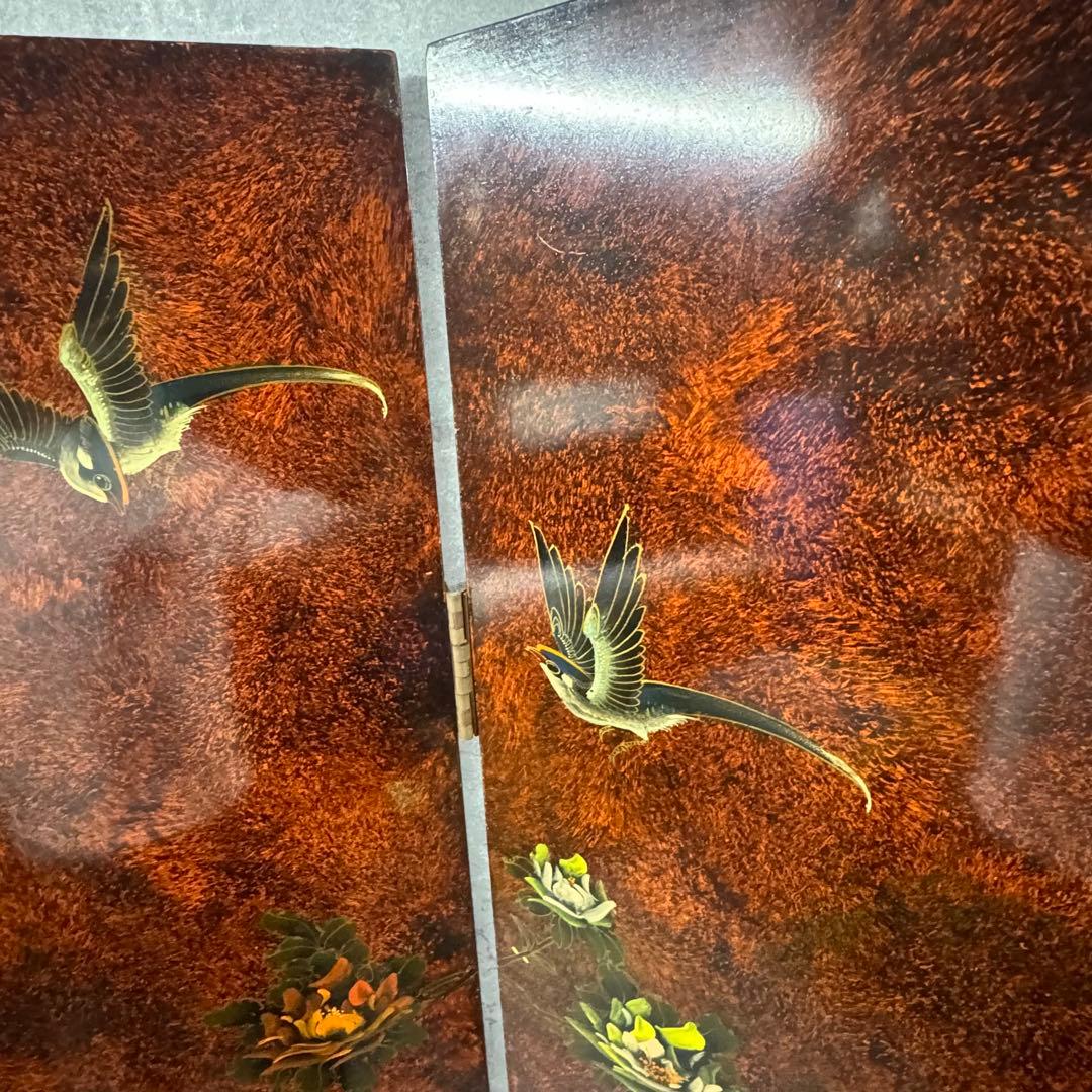 アンティーク　屏風　衝立　パーティション　花鳥　装飾　飾り　中国家具