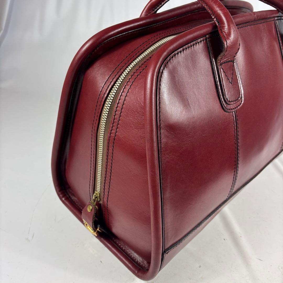 青木鞄 ボストンバッグ オールレザー ボルドー　鍵付き　自立