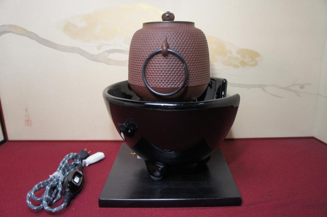 ☆ 創巧野々田 真塗風炉(紅鉢型)電熱器 在銘霰地紋棗釜 他フルセット送料込み