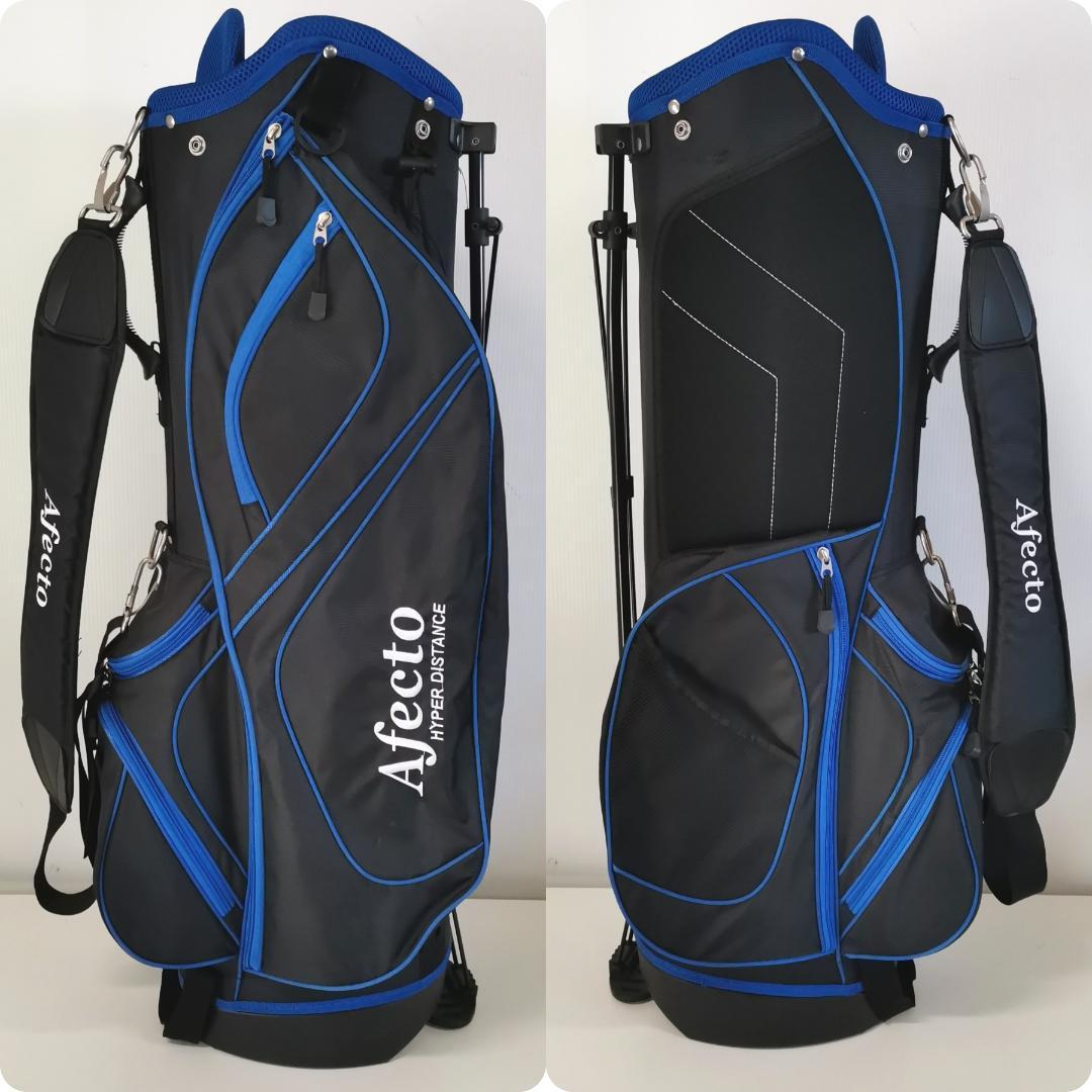 【超軽量】Afecto スタンド式 ゴルフ キャディバッグ 9型 7分割 黒/青