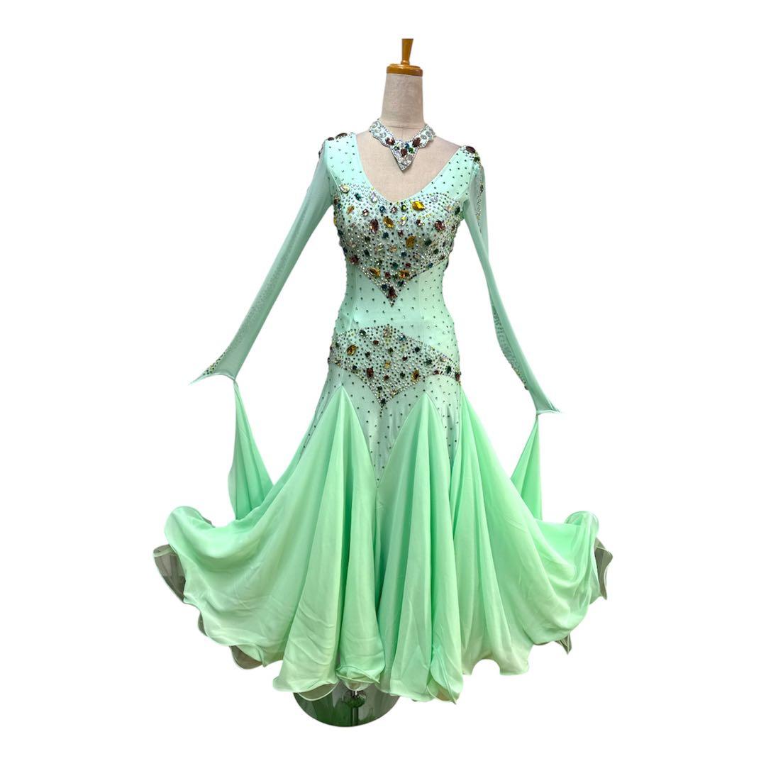 6328★S ミントグリーン カラフビジュー スタンダード ドレス社交ダンス