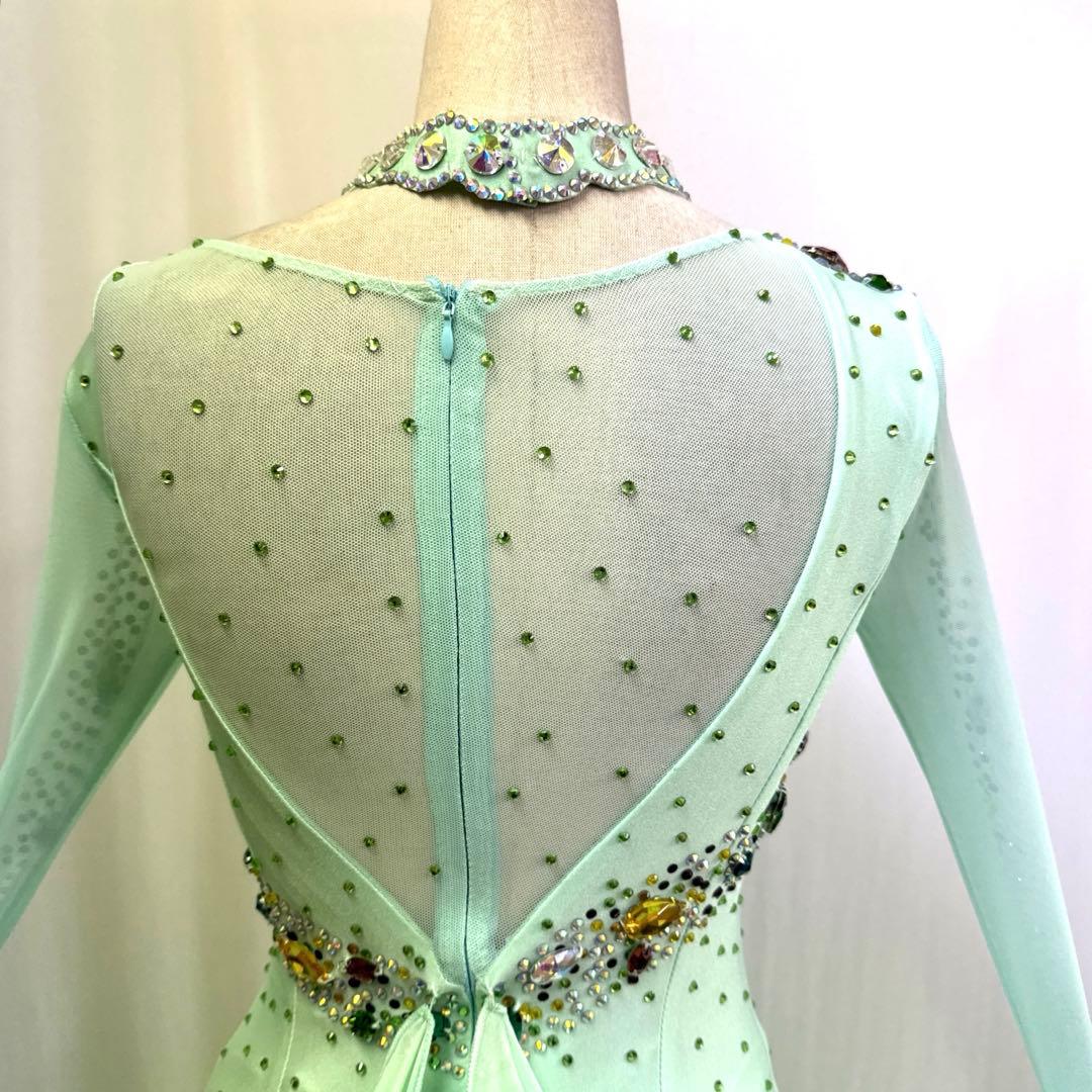 6328★S ミントグリーン カラフビジュー スタンダード ドレス社交ダンス