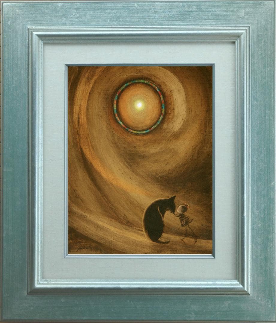 油絵 菅家令子絵 絵画インテリア額付(白) F3-072819 祈り子犬猫女の子