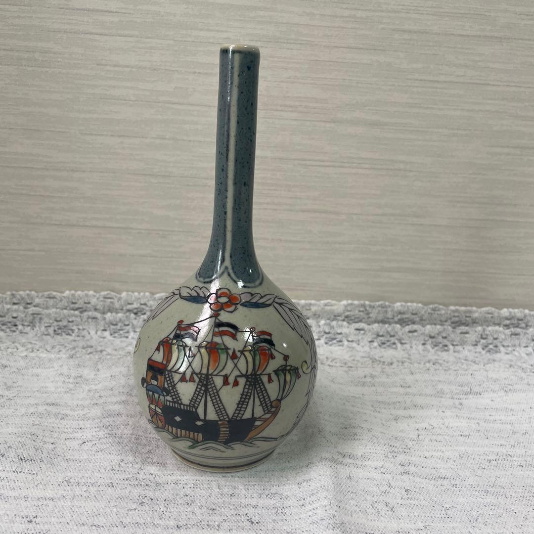 【値下げ　有田焼】異人柄　円左エ門窯　錦南蛮 円左エ門　南蛮　帆船　花瓶　置き物