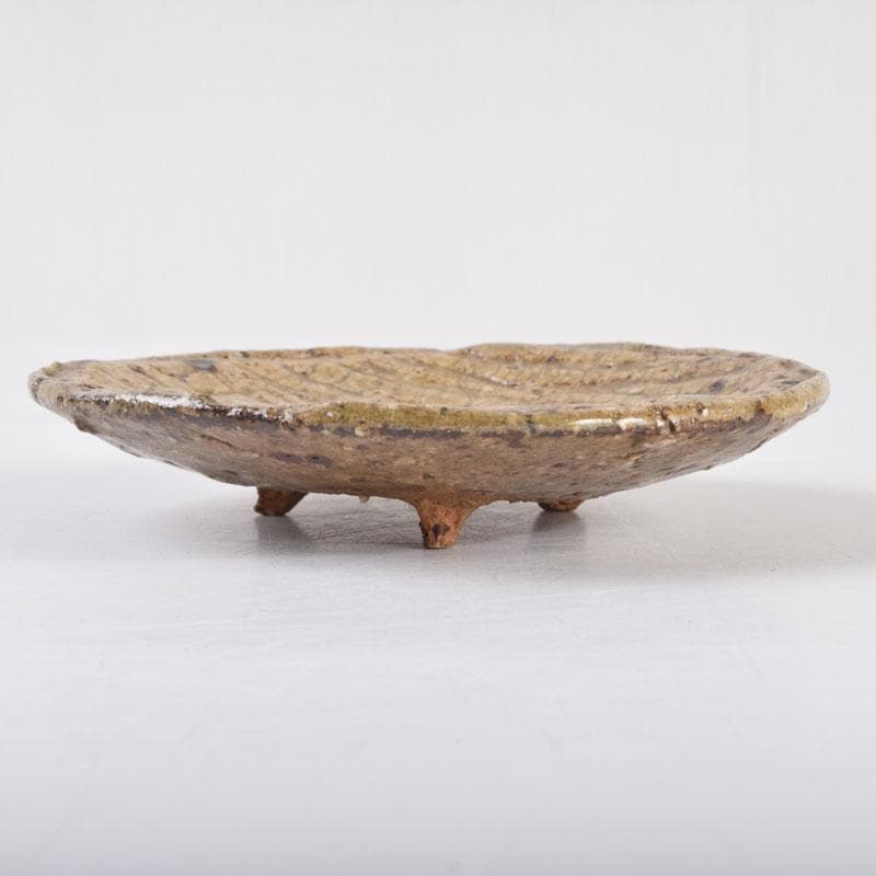 虫明焼　三つ足銘々皿　六客　時代箱　N　8673