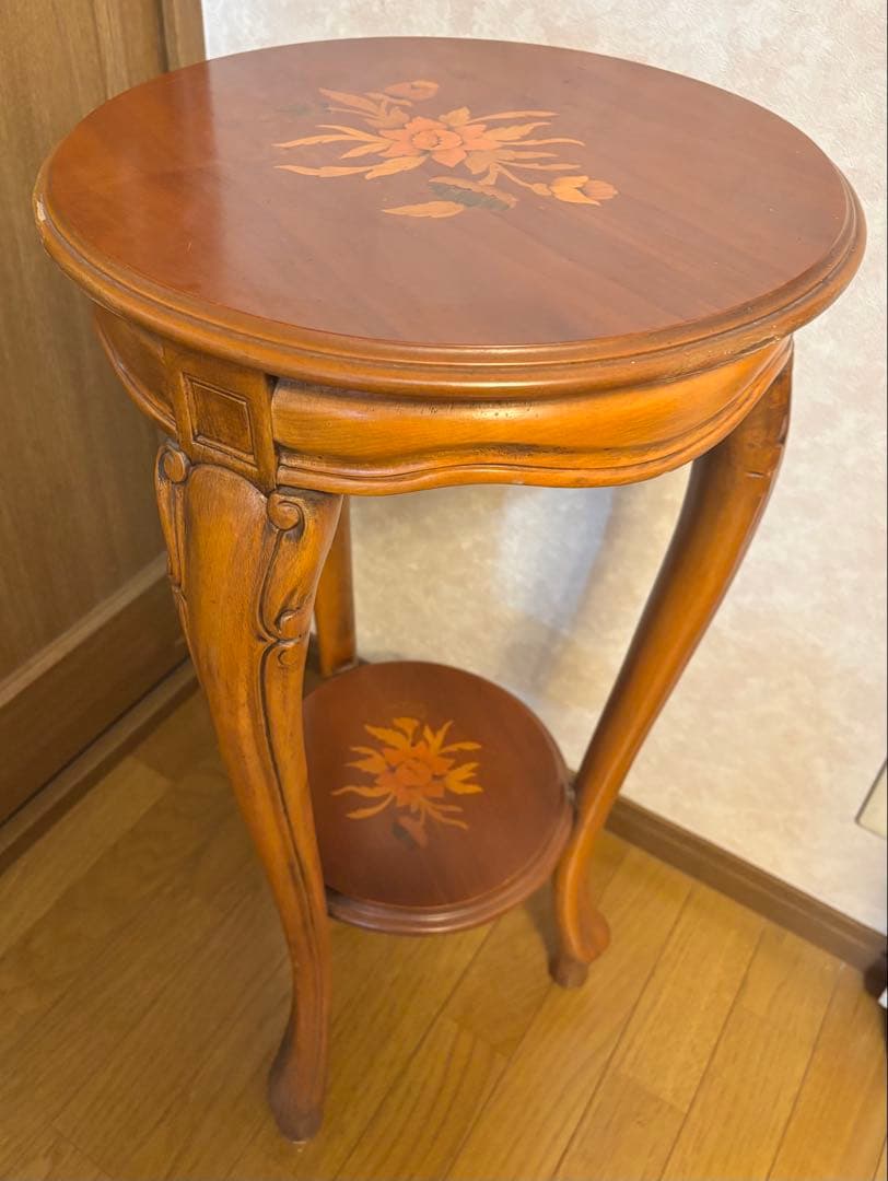 イタリア サイドテーブル 花台 象嵌 猫脚