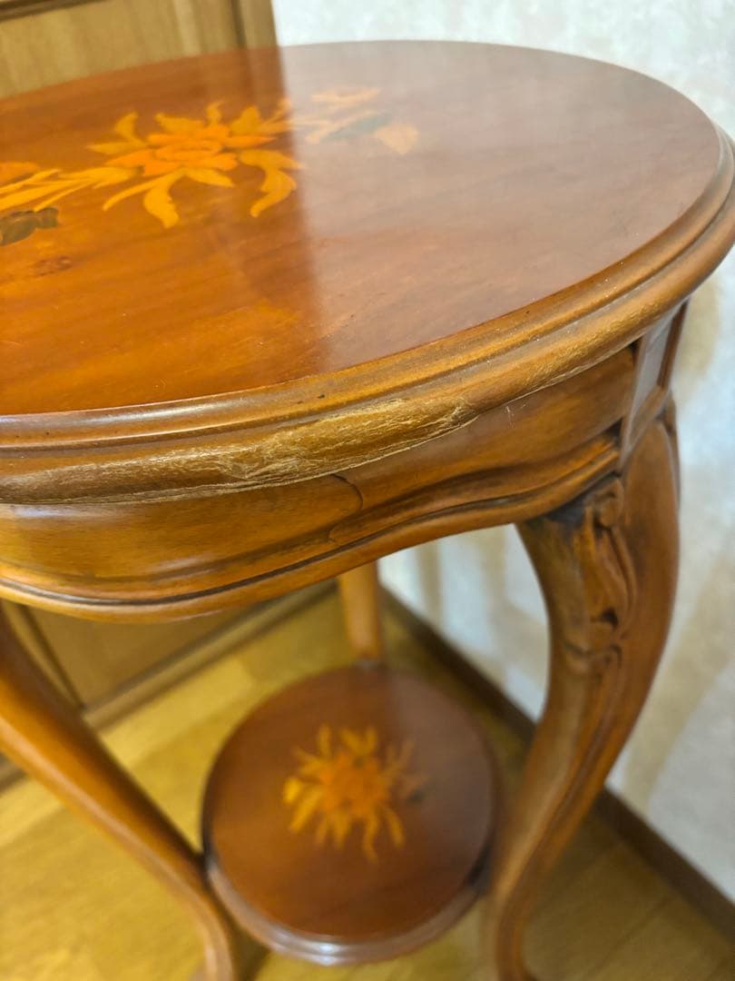 イタリア サイドテーブル 花台 象嵌 猫脚