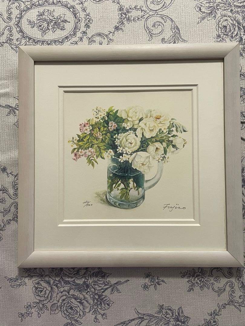 Fujino 水彩画 花瓶の花 絵画