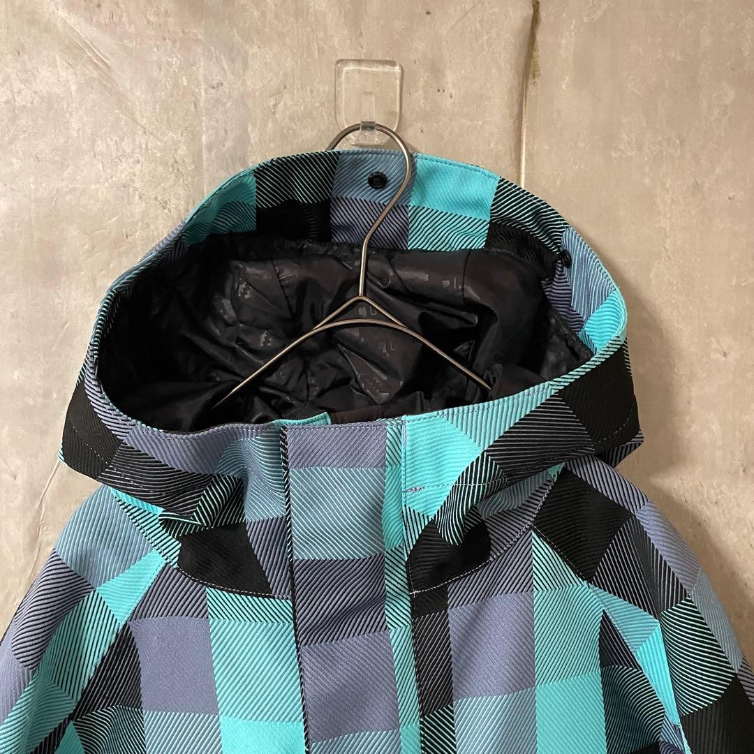 Burtonバートンスキーウェアスノーボードジャケットパーカーフード水色チェック