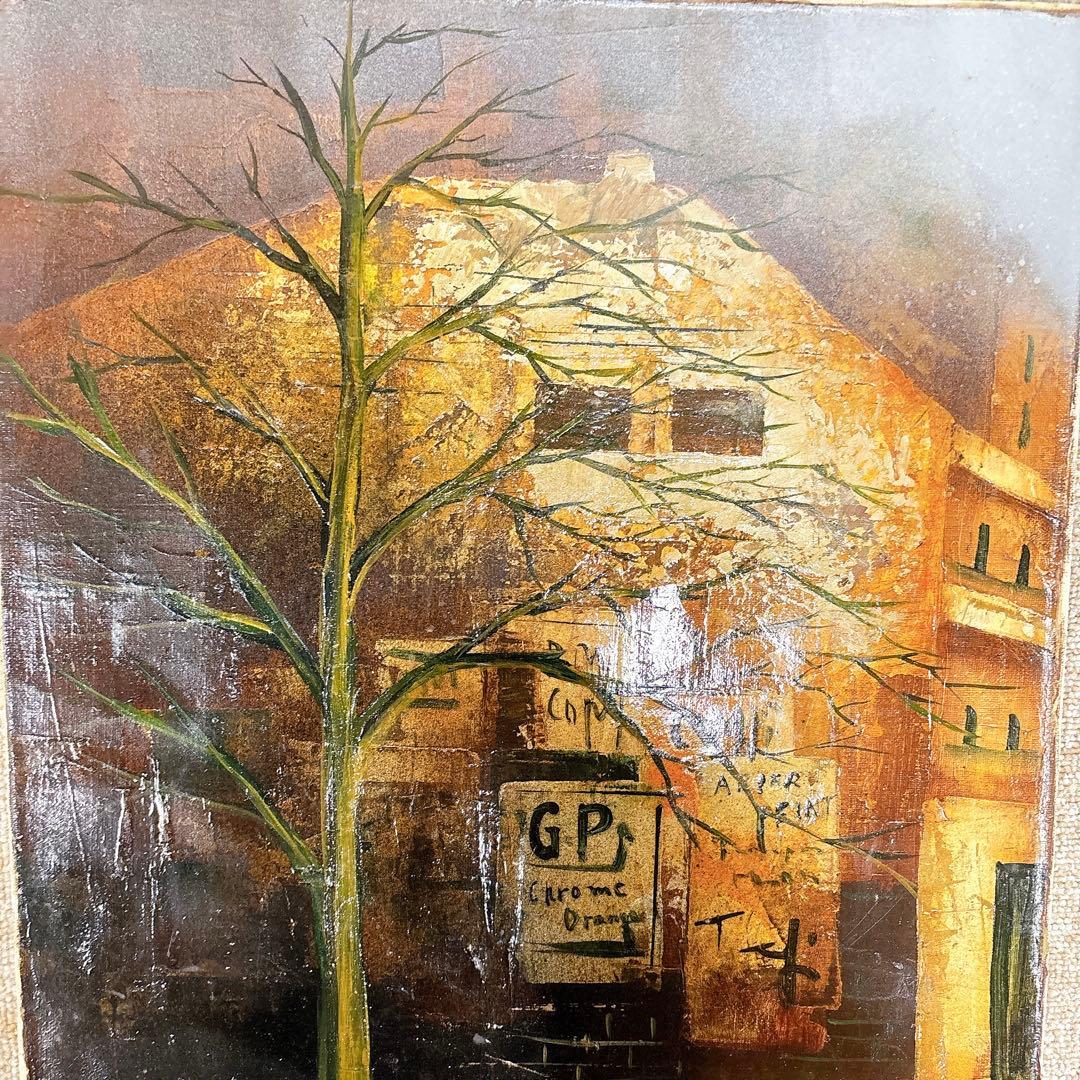 真作 立川広己「広告のある壁」油彩 自由美術協会会員 一枚の絵人気画家