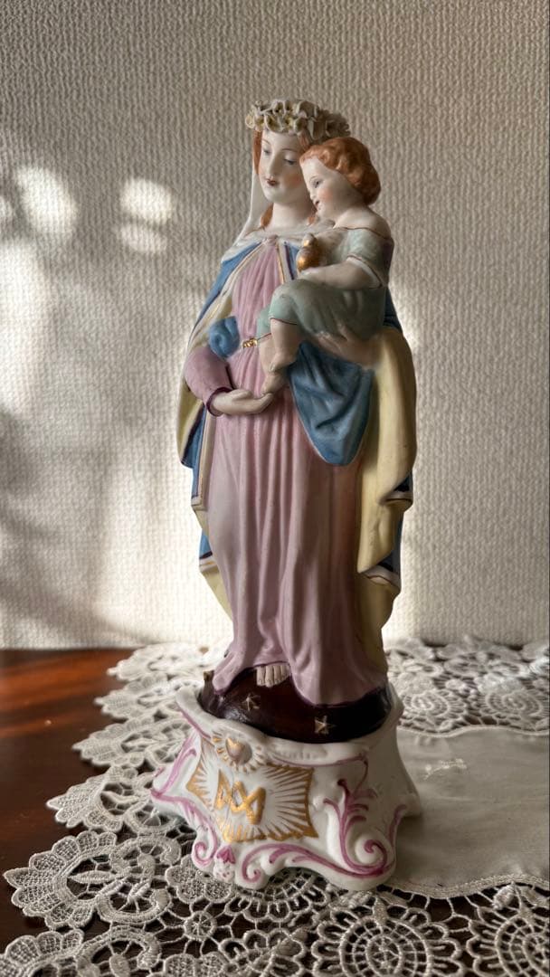 アンティーク フランス レトゥ モージェ ビスク磁器聖母像