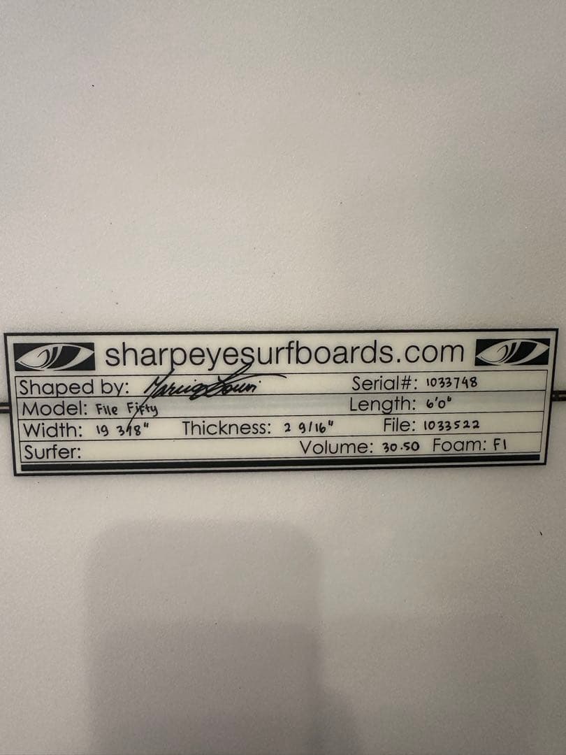 シャープアイSHARPEYE サーフボードファイルフィフティFilefifty