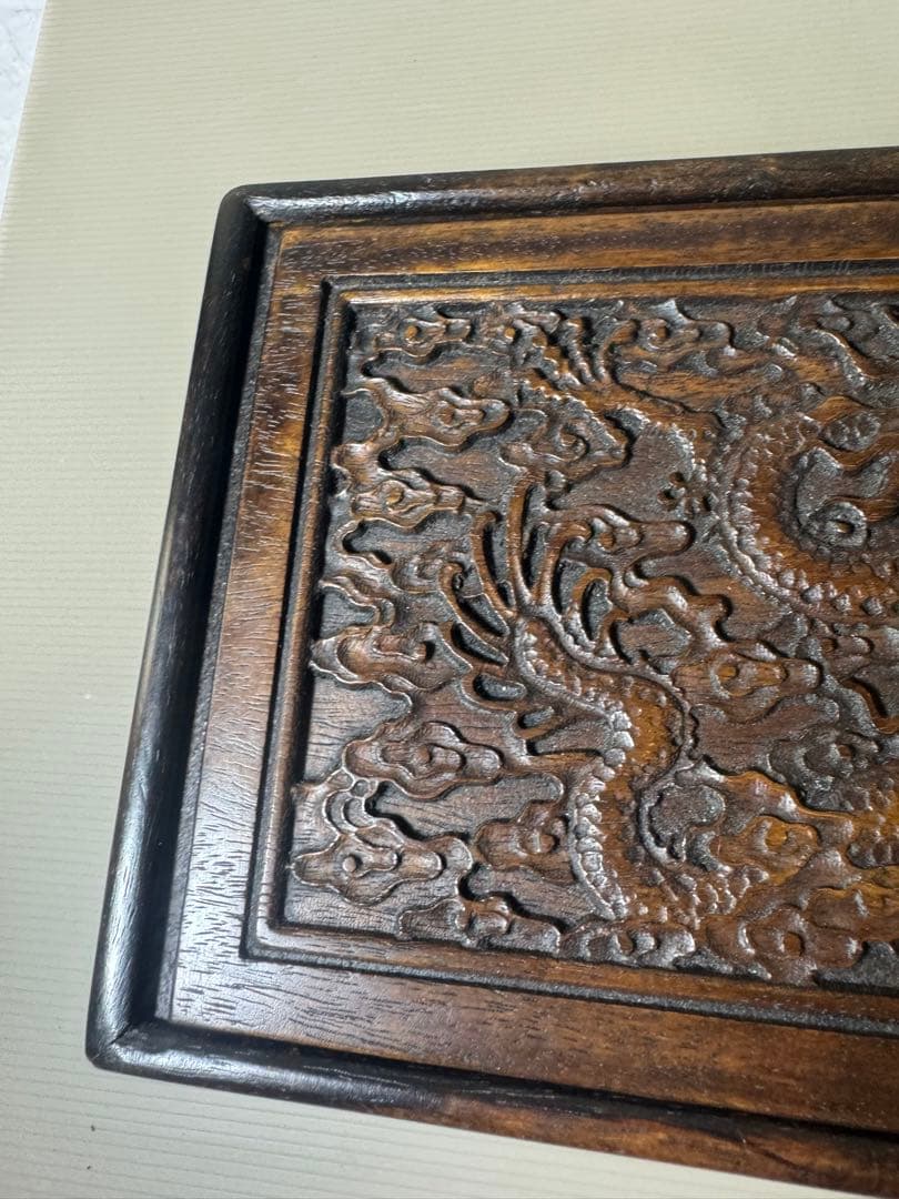 2373 古美術品　細密彫　龍文　木箱　首飾箱　時代物