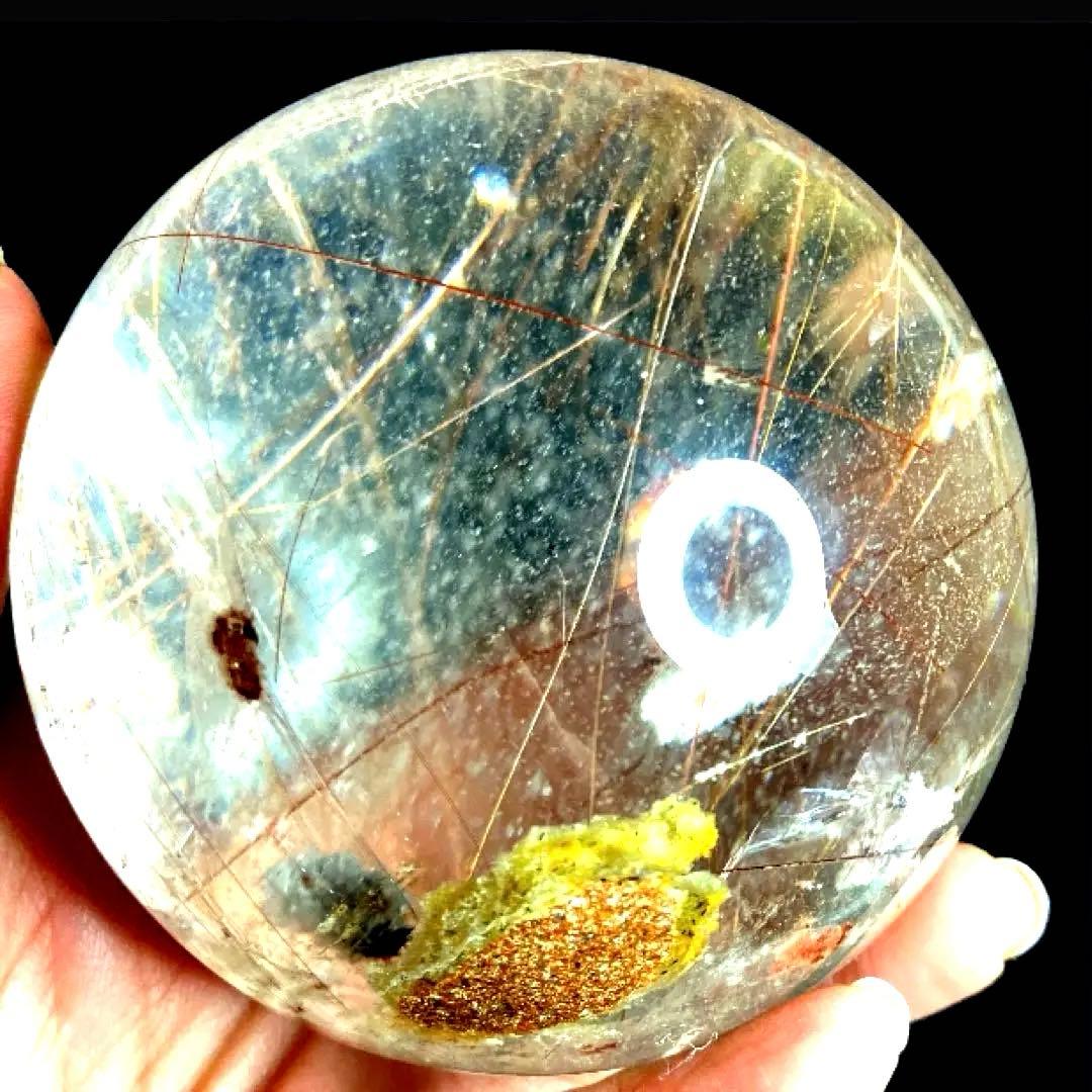 超特大83mm 虹入ゴールドレッドブロンズルチルクォーツ　針水晶　パワーストーン