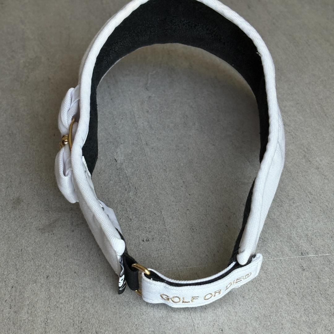 【マークアンドロナ】人気立体スカルロゴ×リボン付き ゴルフサンバイザー ホワイト