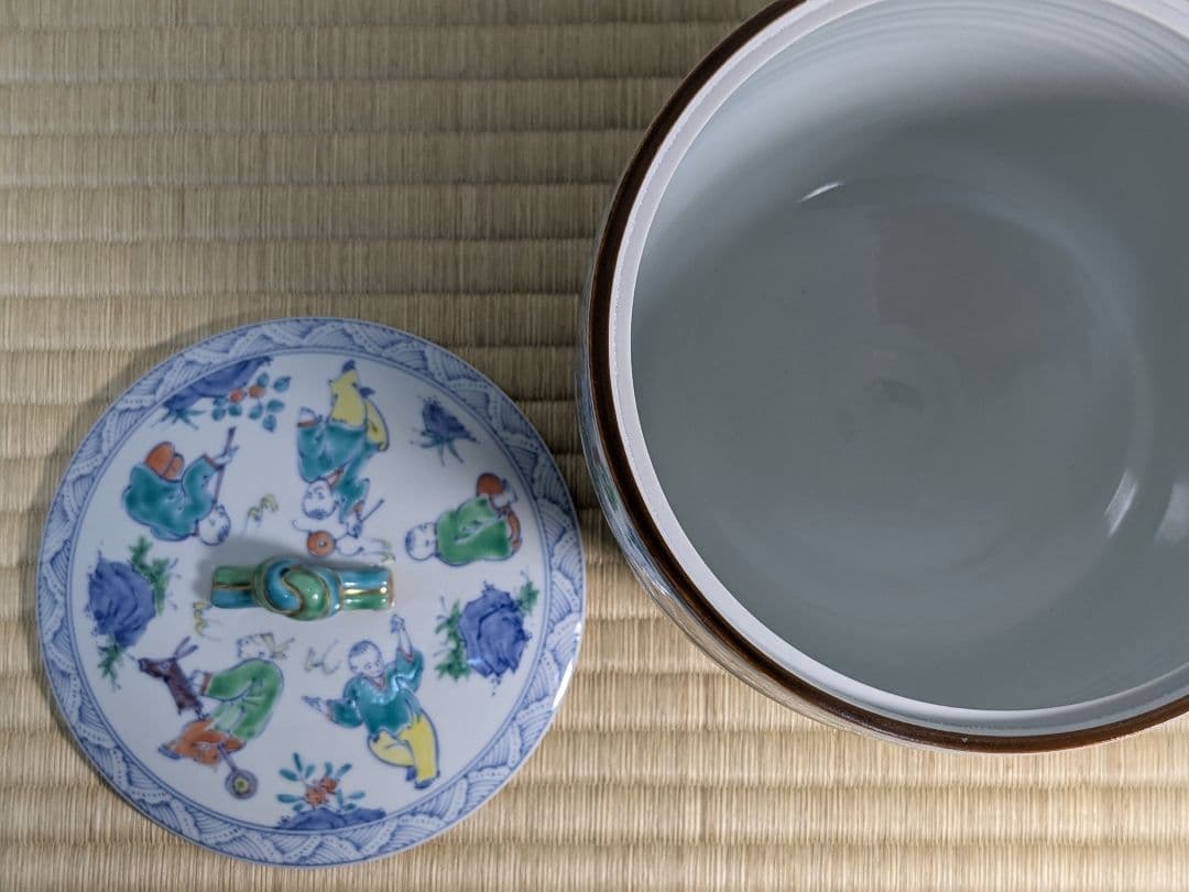 【上作】色絵唐子之図水指　高野昭阿弥　京焼