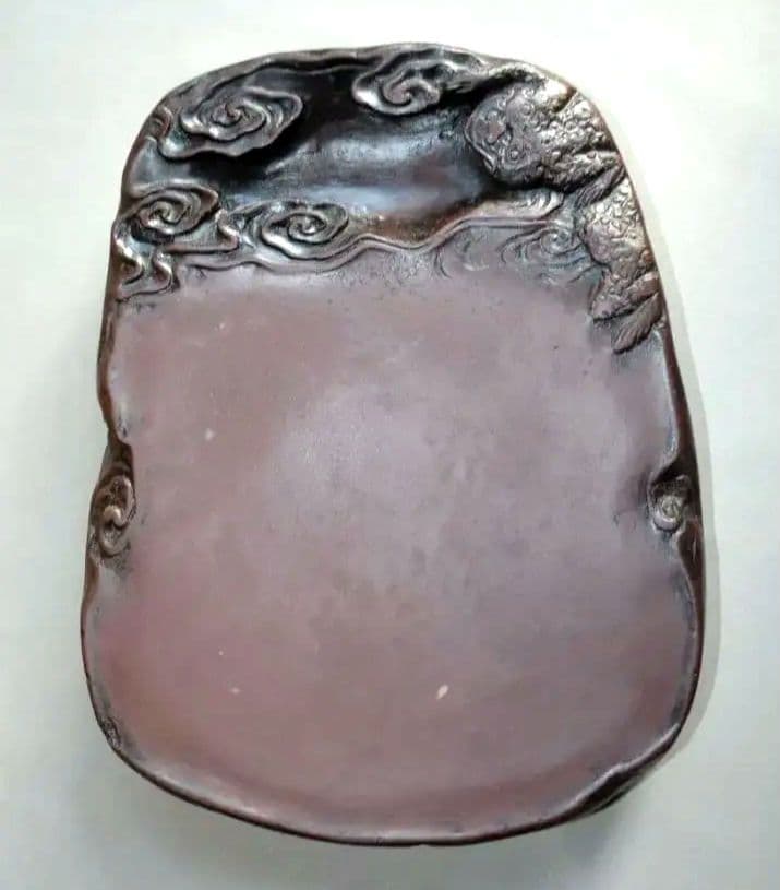 清朝期　旧宋坑『端渓三脚蟾蜍紋硯』 大型4.6㎏　馬肝色　四大名坑　端石　端硯