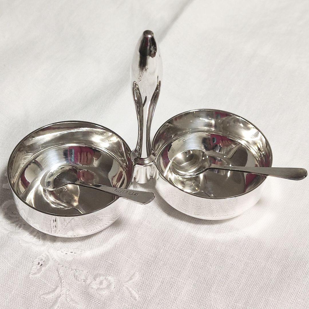 シルバープレート　調味料スタンド　ソルト&ペッパー　塩コショウ入れ　スプーン付