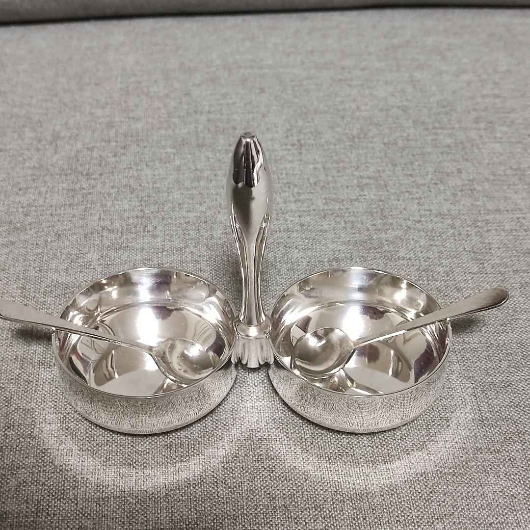 シルバープレート　調味料スタンド　ソルト&ペッパー　塩コショウ入れ　スプーン付