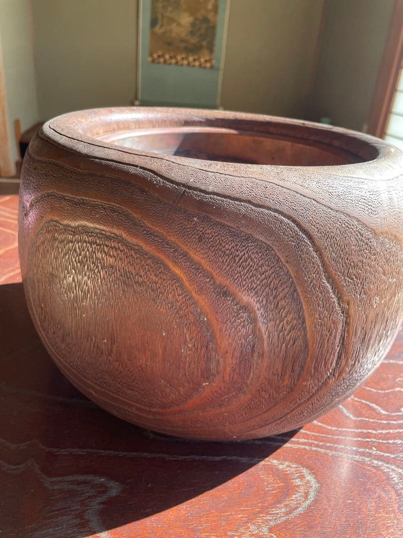 希少　木製火鉢 金箔装飾 花柄デザイン　１００年前　骨董品