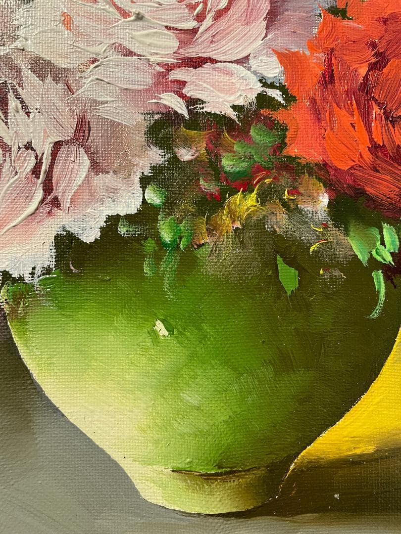 ぽ*り様 「真作」岸本芳雄「ばら」静物画　油彩画　額装　サイン有り　F6号