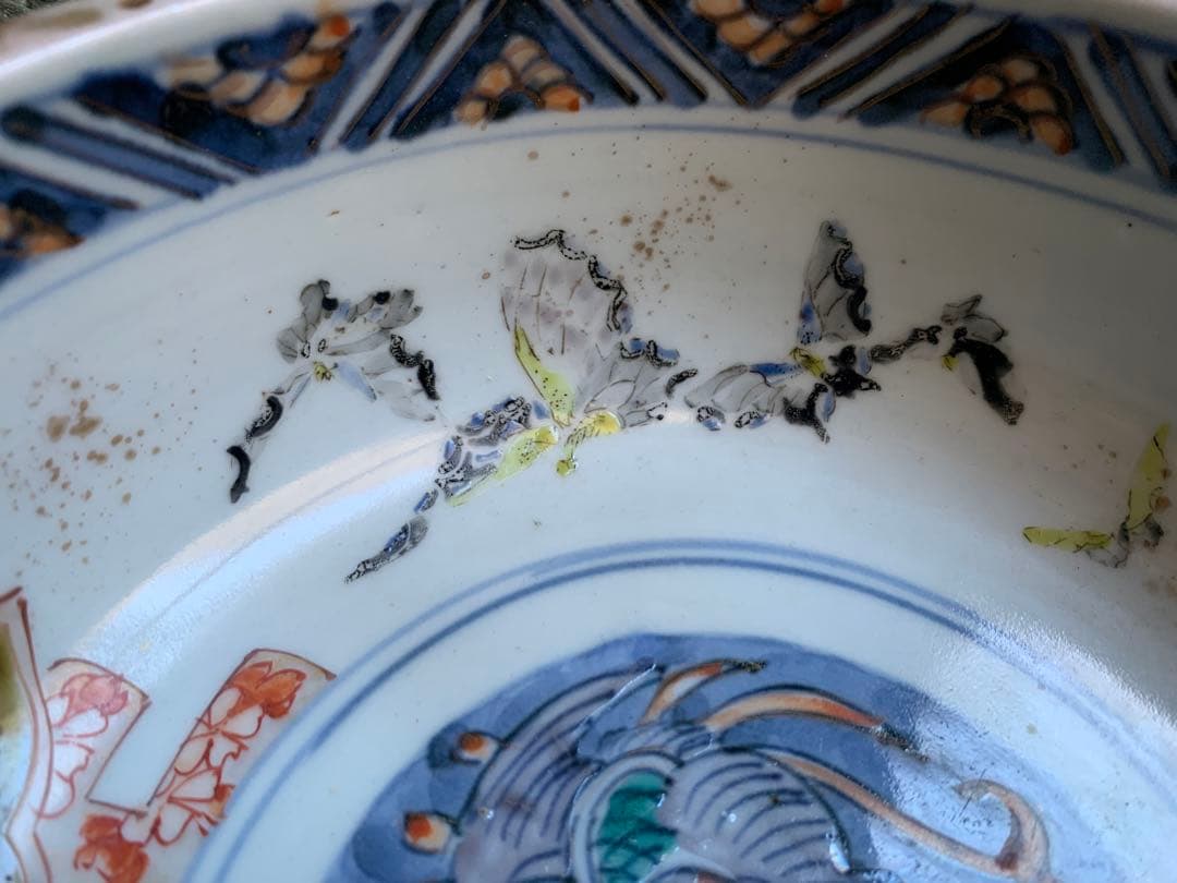 古伊萬里 色絵金彩花鳥蝴蝶紋鉢 古美術品
