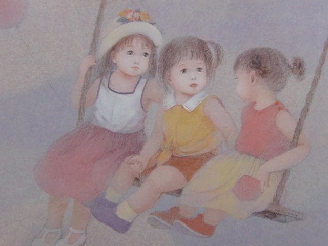 はしぐちみよこ、ブランコ、希少な額装用画集より、新品高級額装付、状態良好