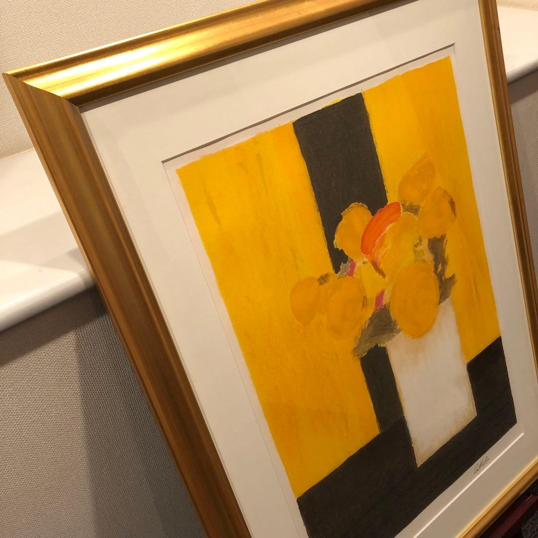 カトラン 「黒いテーブルクロスの上の夏の花束」 リトグラフ　作家直筆サイン入り