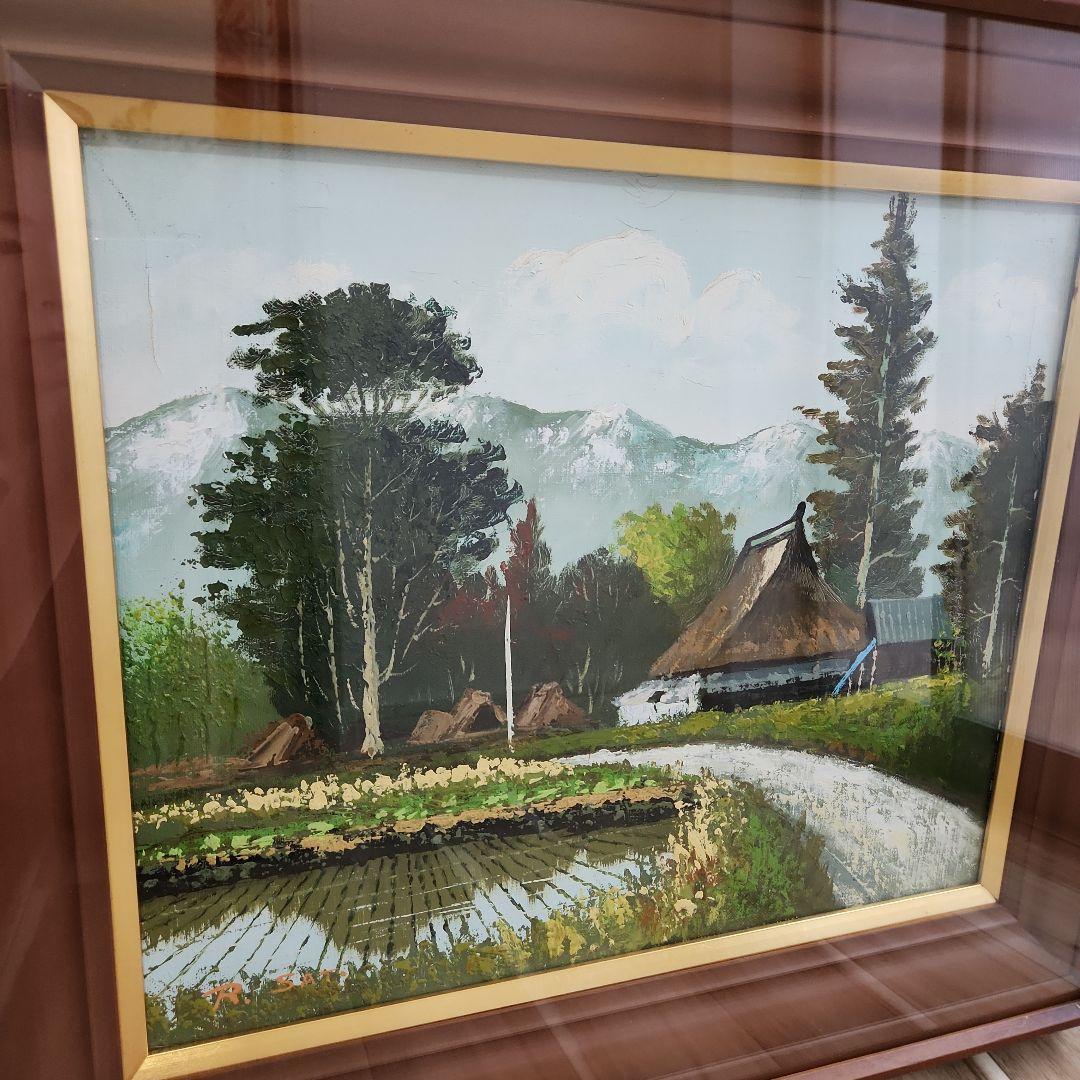 油彩　油絵 　田舎風景絵画　木製フレーム付