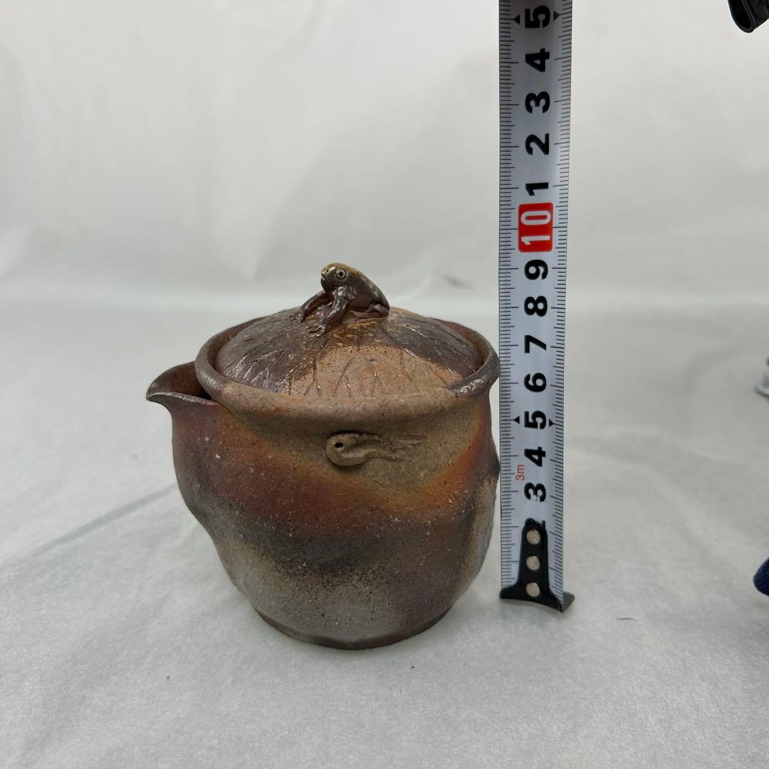 D佐藤苔助 備前焼宝瓶 蛙手捻り人気作者 急須 共箱 共布 茶注 煎茶 茶道具