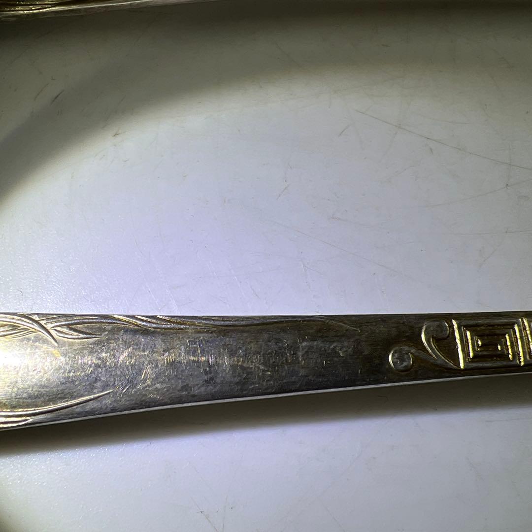 中国古玩　シャム銀　大さじ3点　317g/24.5㎝　東Y7-0630②