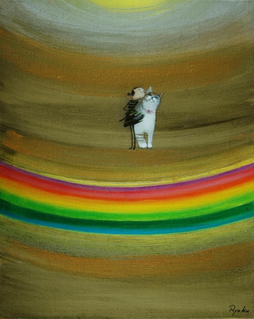 油絵 菅家令子 絵 絵画インテリア額付(白) F3-030919 子猫子犬女の子