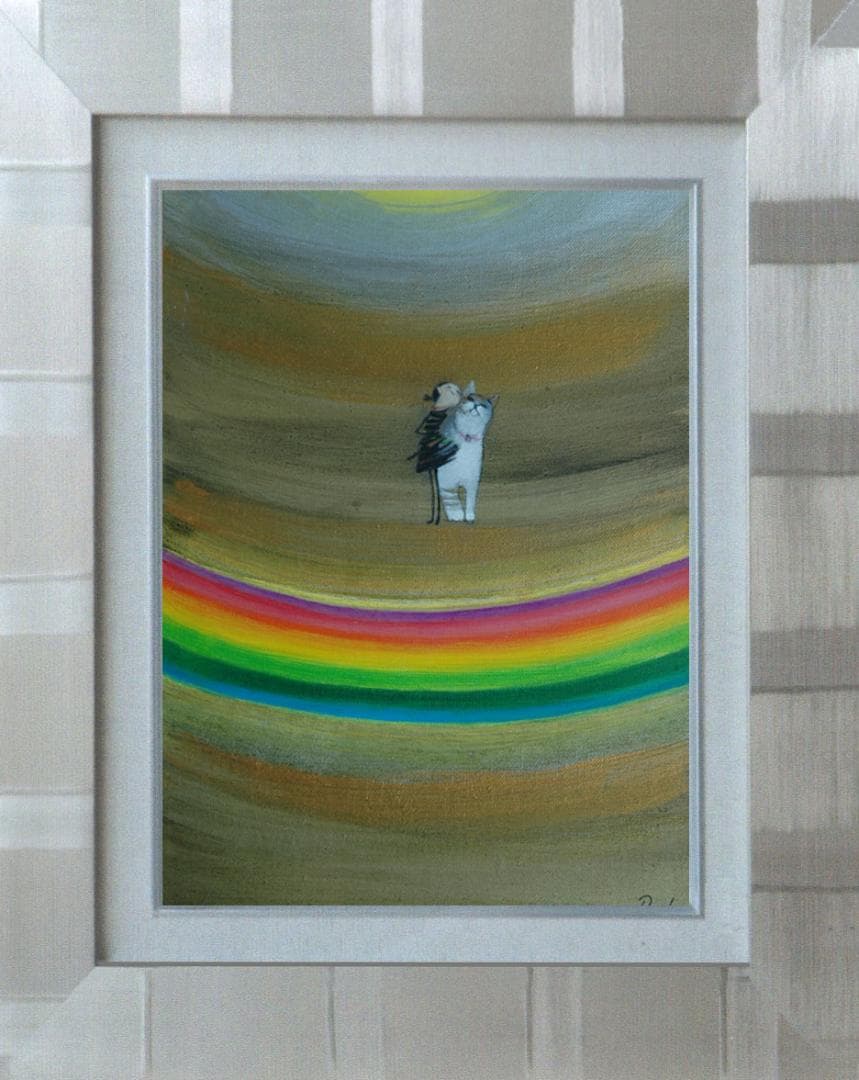 油絵 菅家令子 絵 絵画インテリア額付(白) F3-030919 子猫子犬女の子