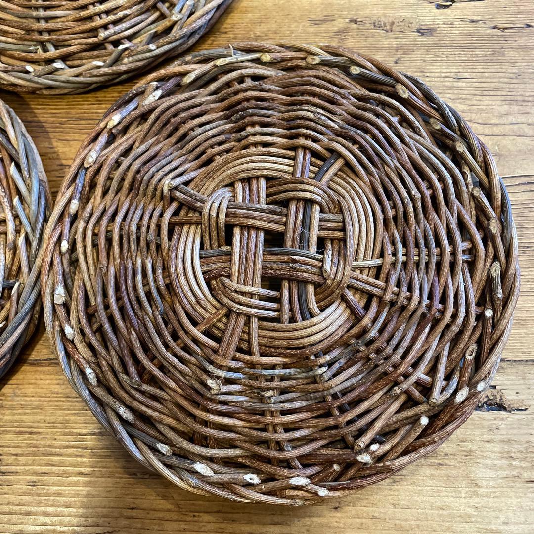 あけび細工プレート工芸品15㎝5枚セット　茶托工芸品蔓あけびかご菓子器銘々皿茶席