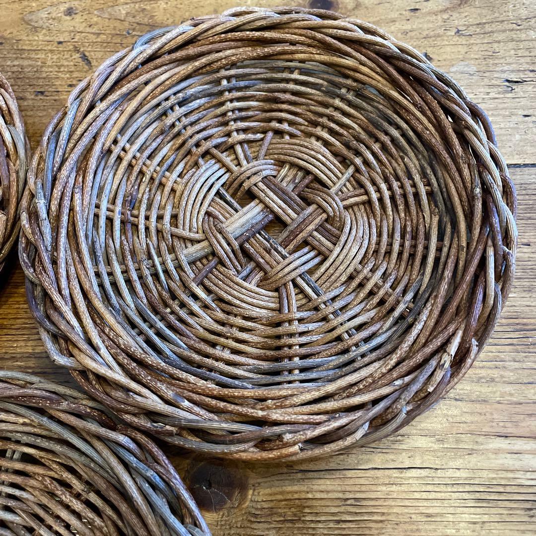 あけび細工プレート工芸品15㎝5枚セット　茶托工芸品蔓あけびかご菓子器銘々皿茶席