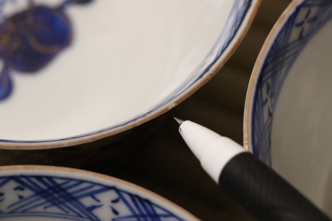 明治期 伊万里焼 冨貴長春 色絵蓋茶碗 五客 牡丹 草花 時代【CM54】