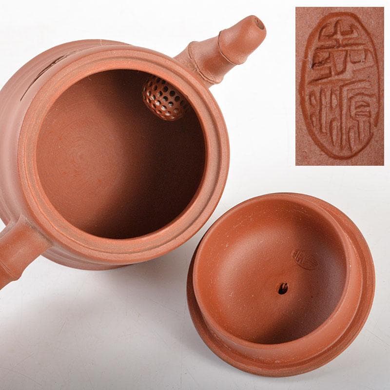 中国　紫砂　朱泥　竹文　蝉摘　急須　茶壷　在銘　C　R6164