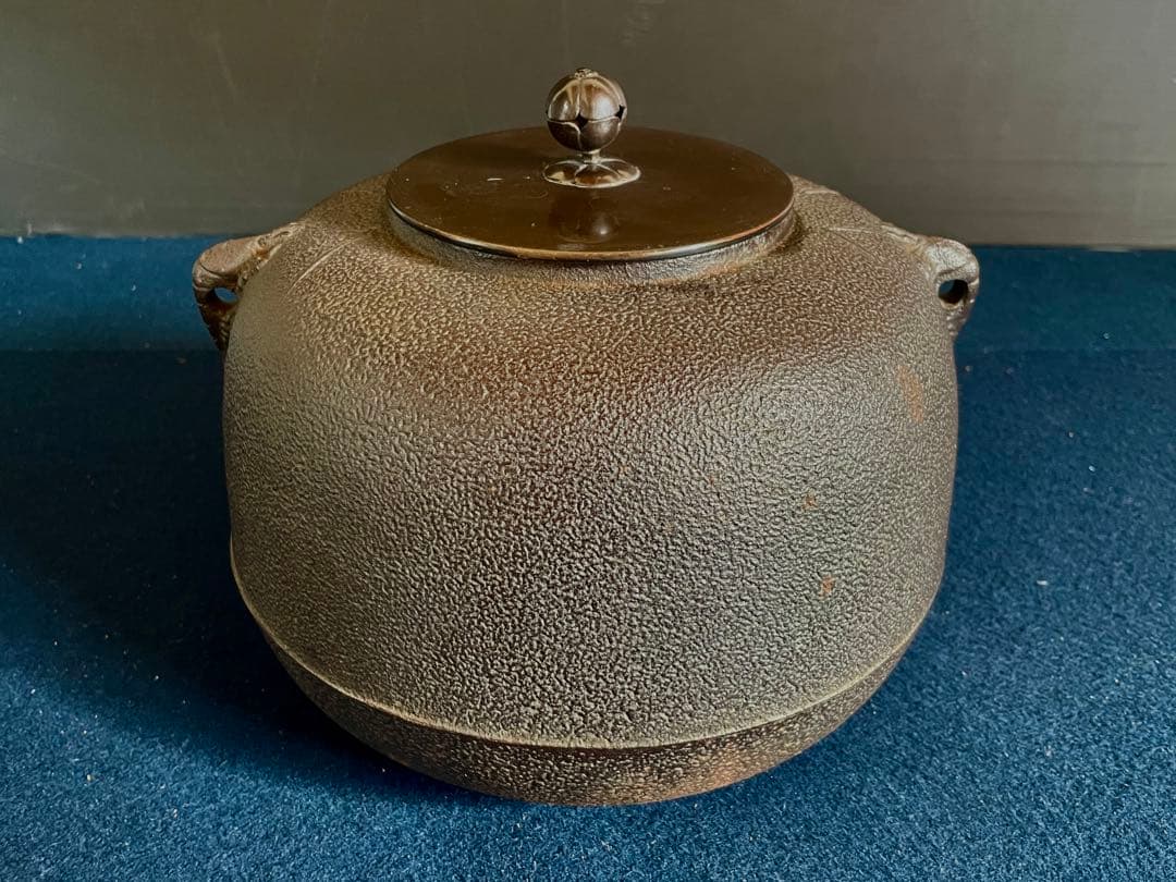 割引‼️「母」 丸釜 海老鐶付 釜師 辰敏 共箱 黄布 炉釜 茶道具 （あ）