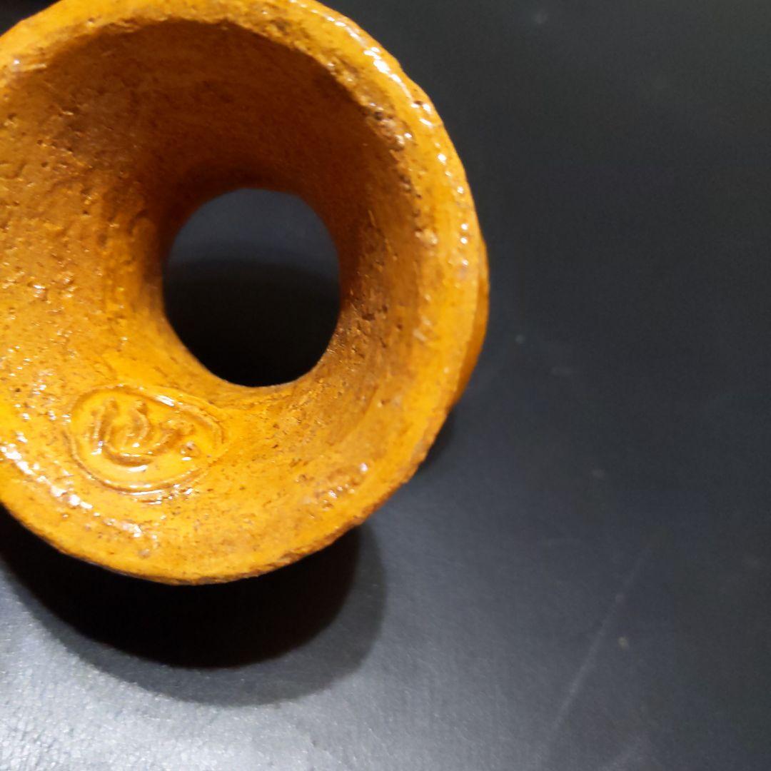 九代大樋長左衛門 蓋置 陶器製 オレンジ色 木箱付き