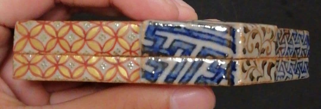 伊東陶山作　京焼　結文　七宝　香合　共箱　茶道具