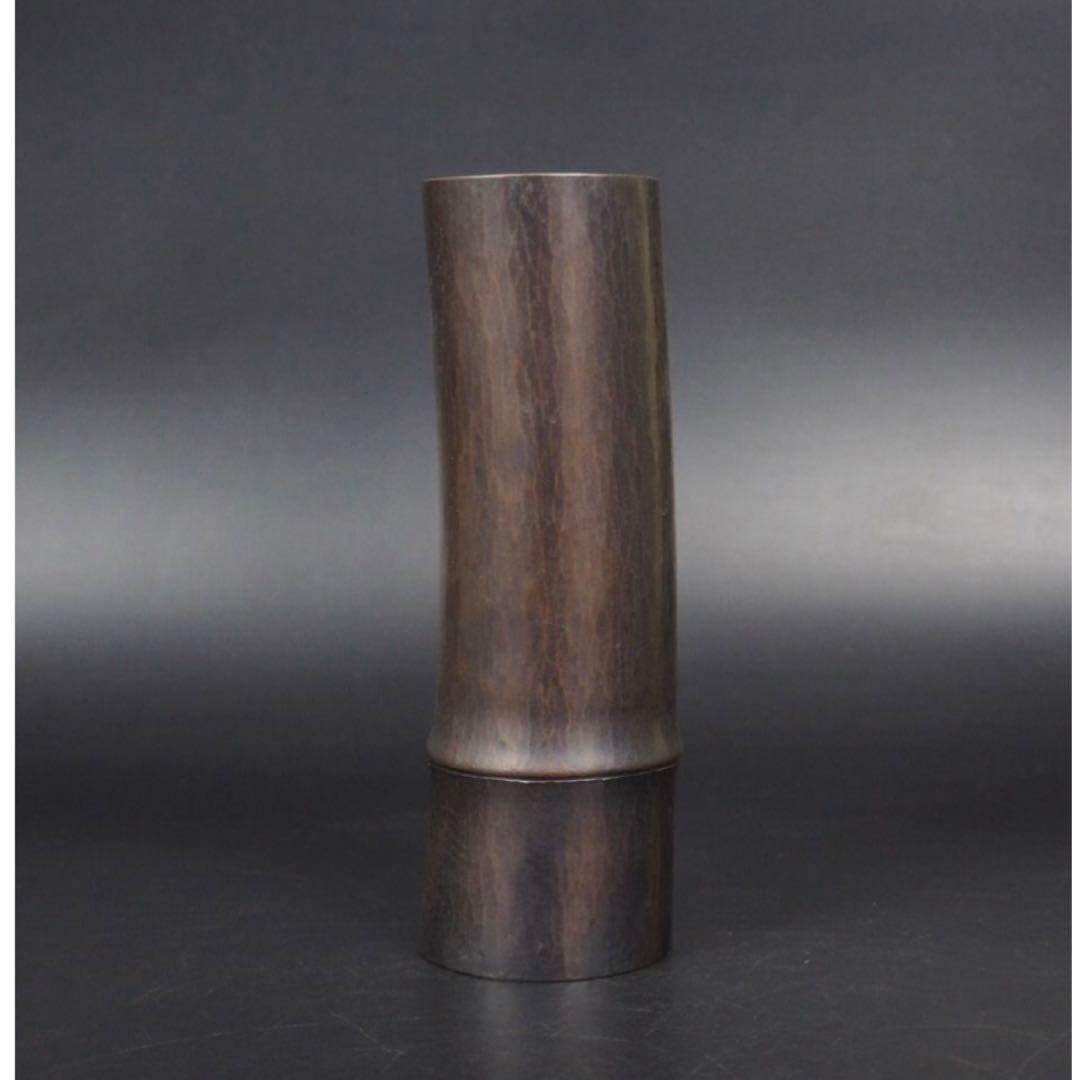 送料無料　松栄堂製　鎚起銅器　竹形花入れ　共箱・黄布　茶道具　希少品