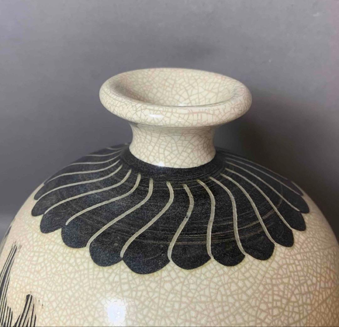 中国 磁州窯写白地黒龍梅瓶　f2250411