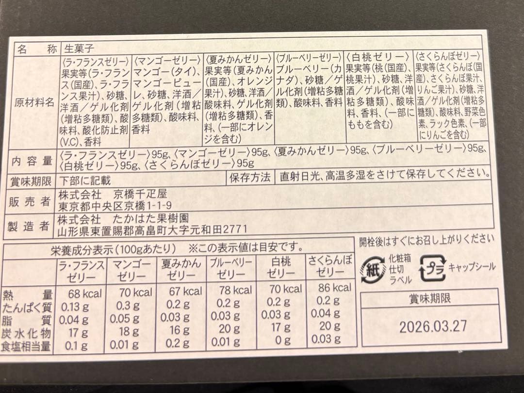 ますちゃん　京橋千疋屋　果実ゼリー　包装無し