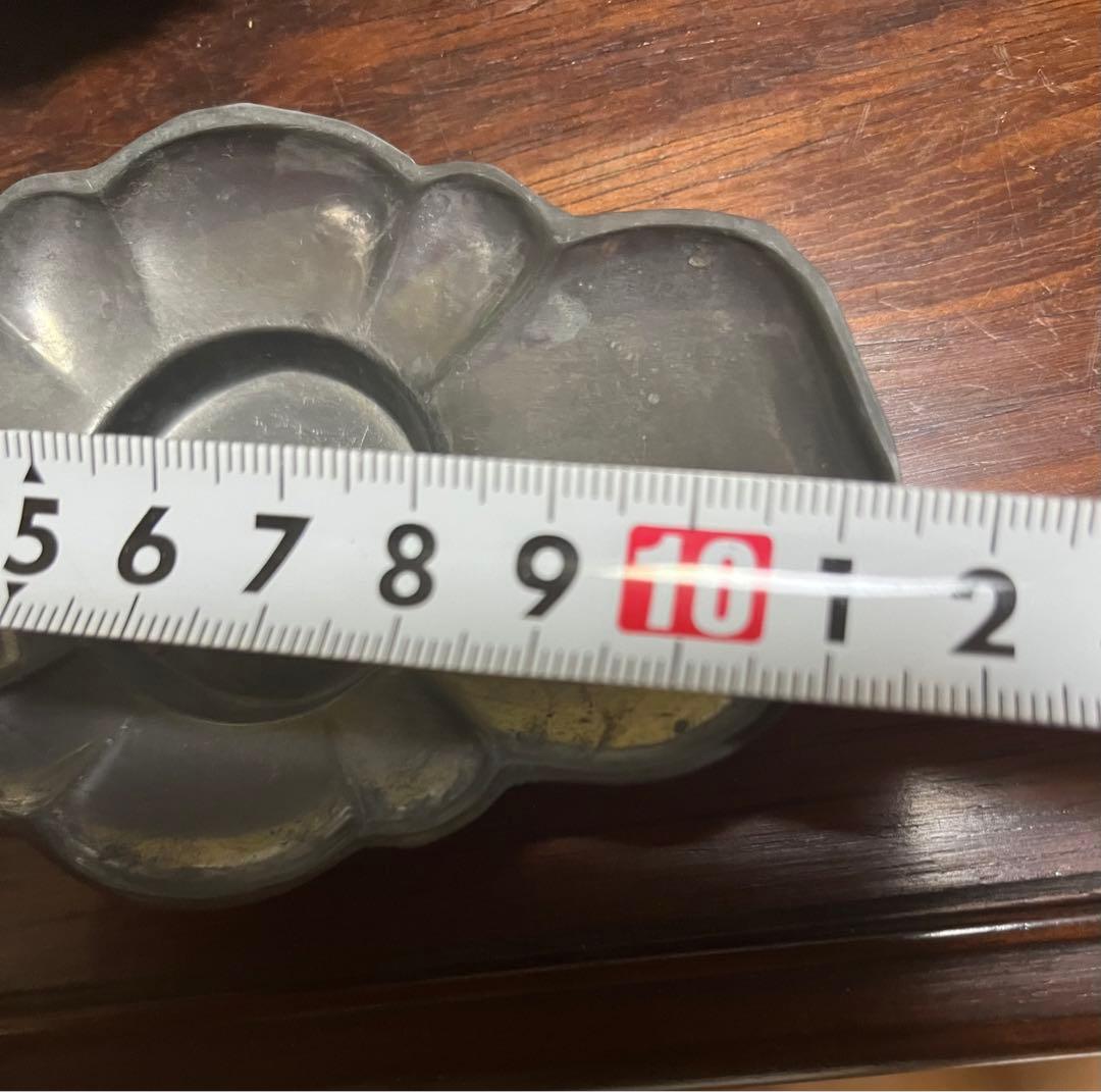 煎茶道具　錫製茶托　乾茂號造　剣木瓜　5枚古錫茶托　アンティーク煎茶道具