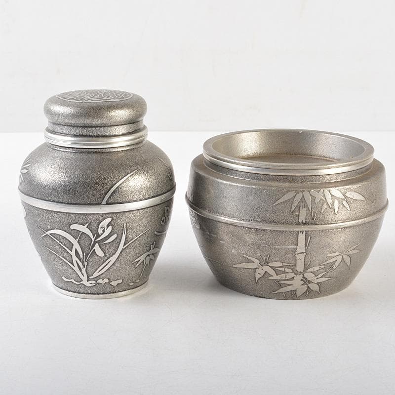 古錫　四君子文　間村自造　茶こぼし　乾茂號造　茶壷　2点まとめて　U　R5852