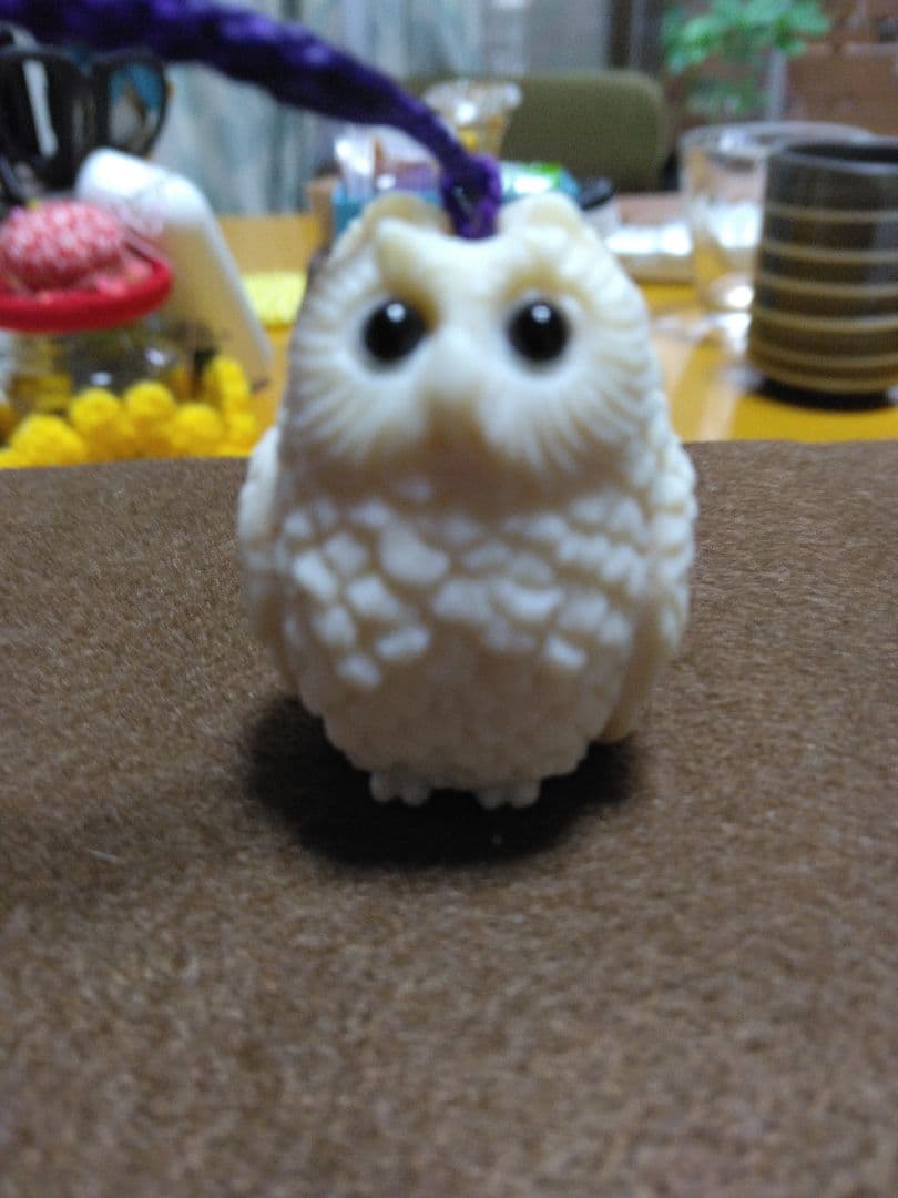 天然素材牙彫刻フクロウ根付け新品☆☆☆＊