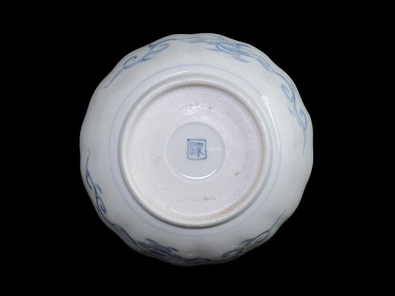 古伊万里　線描き　クルス紋に花の図　膾皿　３客　D505AS-CZp