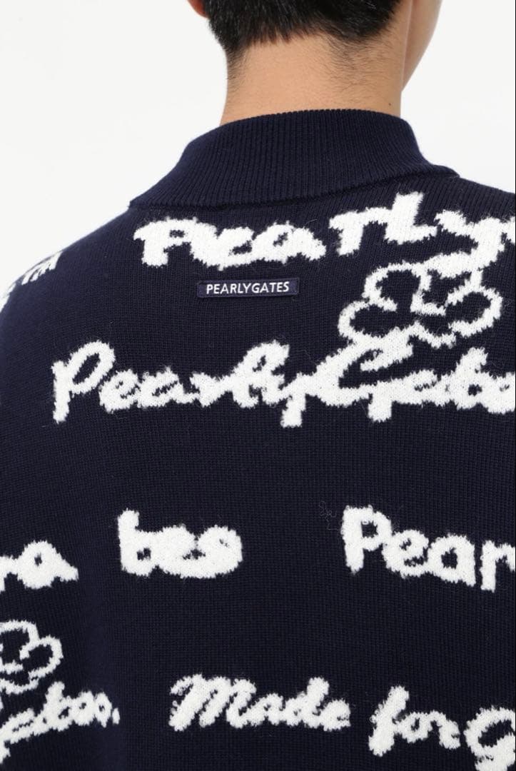 PEARLY GATES 天竺×ロゴインターシャ モックネックニットプルオーバー