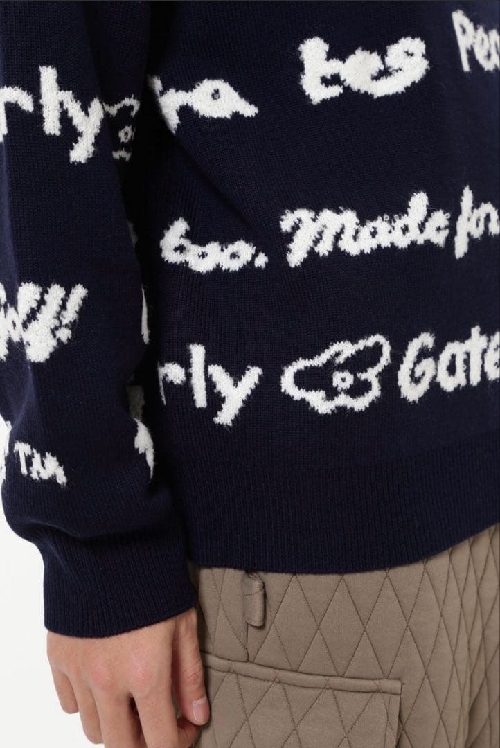 PEARLY GATES 天竺×ロゴインターシャ モックネックニットプルオーバー