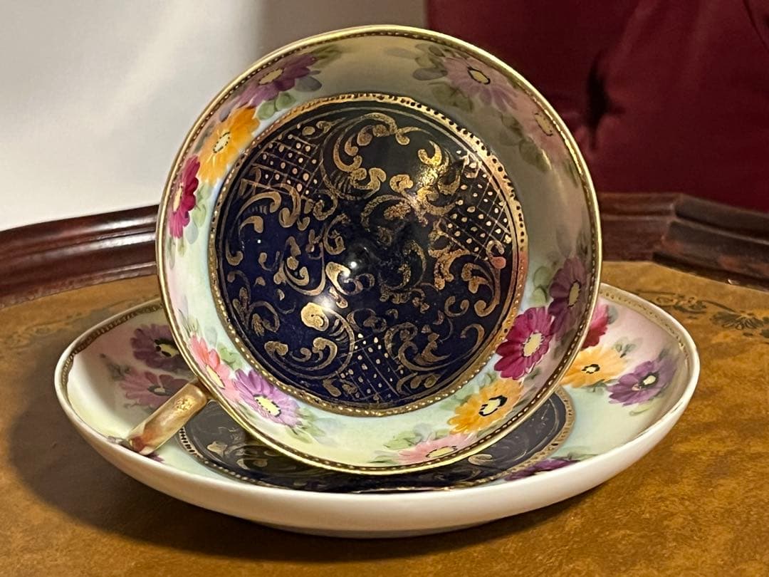 オールドノリタケ　金彩　総柄　高脚カップソーサー　花柄